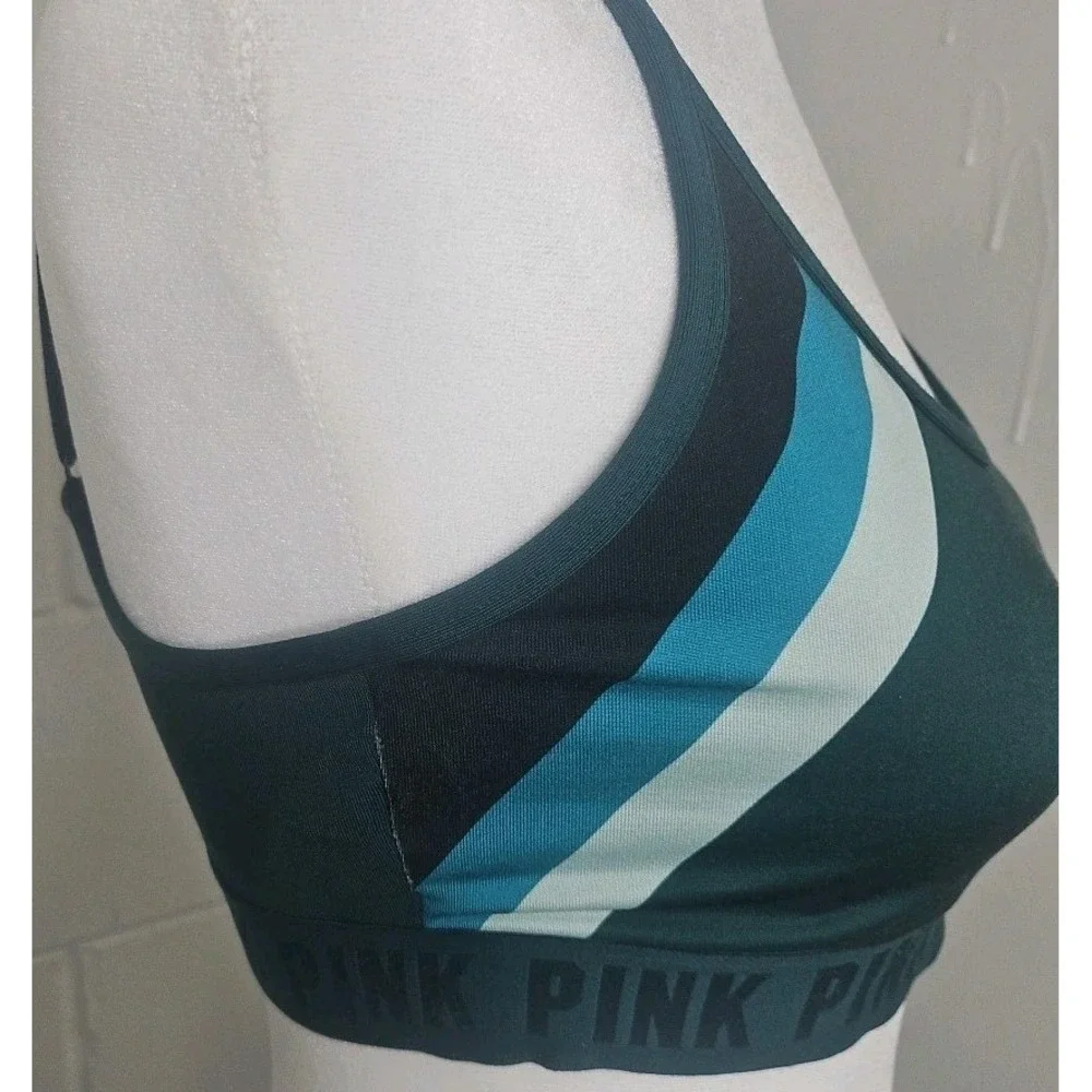 VS Pink‎ Sport Bra Dark Green Retro Y2k Size Med Adj Straps Women's Jr's Teens